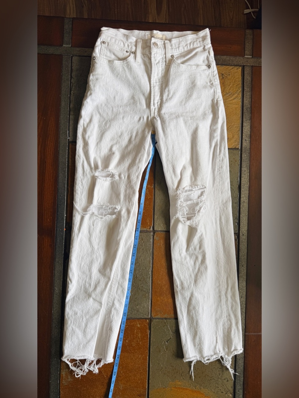 Madewell 25 perfect straight vintage Jean crispy white Beachy raw hem distressed